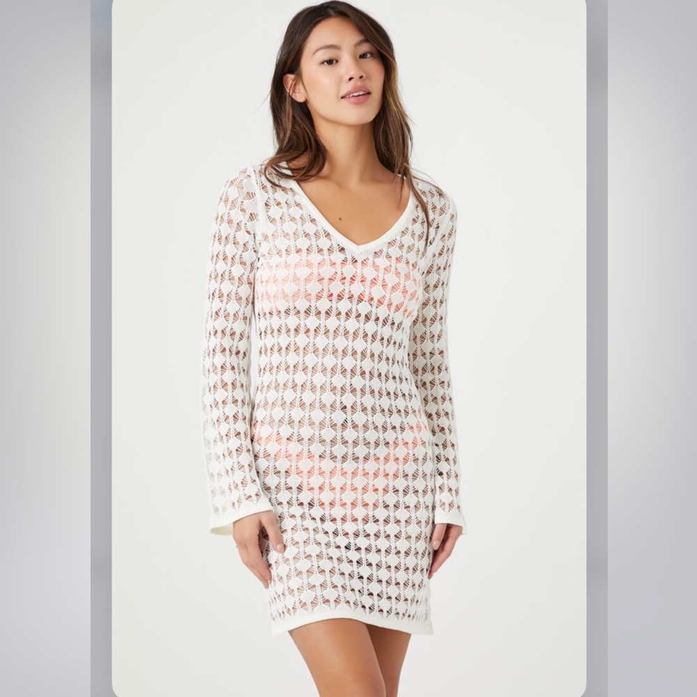 FOREVER 21 | LONG SLEEVE COVER UP DRESS | WHITE/CREAM